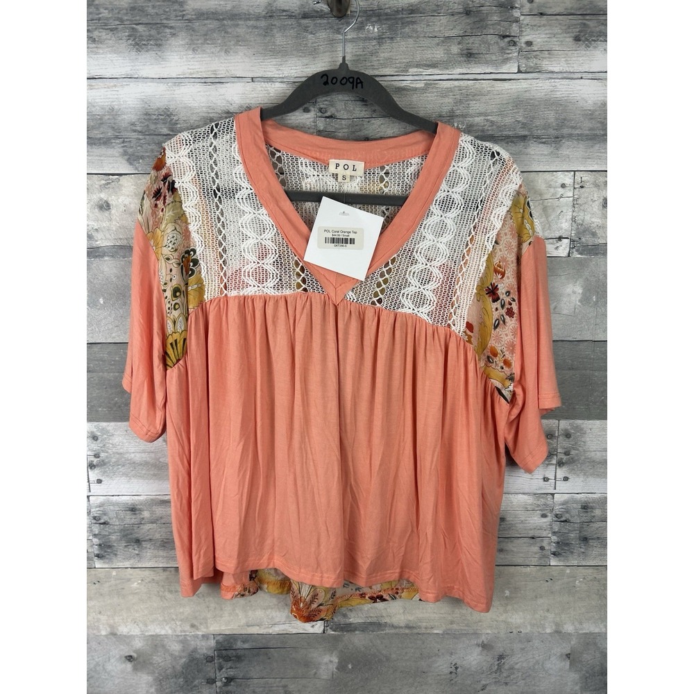 POL Women's Small Coral Short Sleeve Blouse